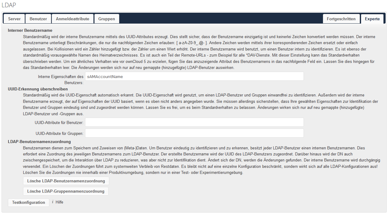 Einrichtungstab Expert